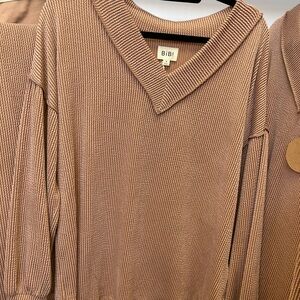 BiBi Taupe Ribbed V-Neck Pullover